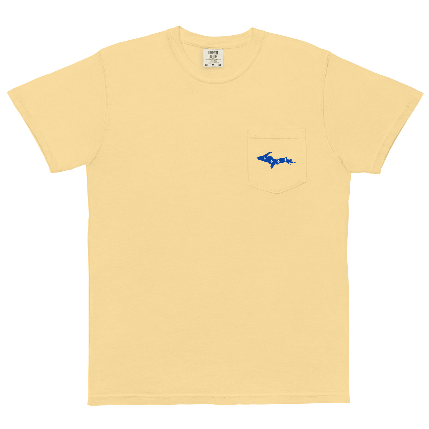 Michigan Upper Peninsula Pocket T-Shirt (w/ UP Quebec Flag) | Garment Dyed