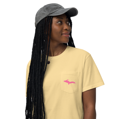 Michigan Upper Peninsula Pocket T-Shirt (w/ Pink UP Outline | Garment Dyed