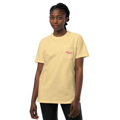 Michigan Upper Peninsula Pocket T-Shirt (w/ Pink UP Outline | Garment Dyed