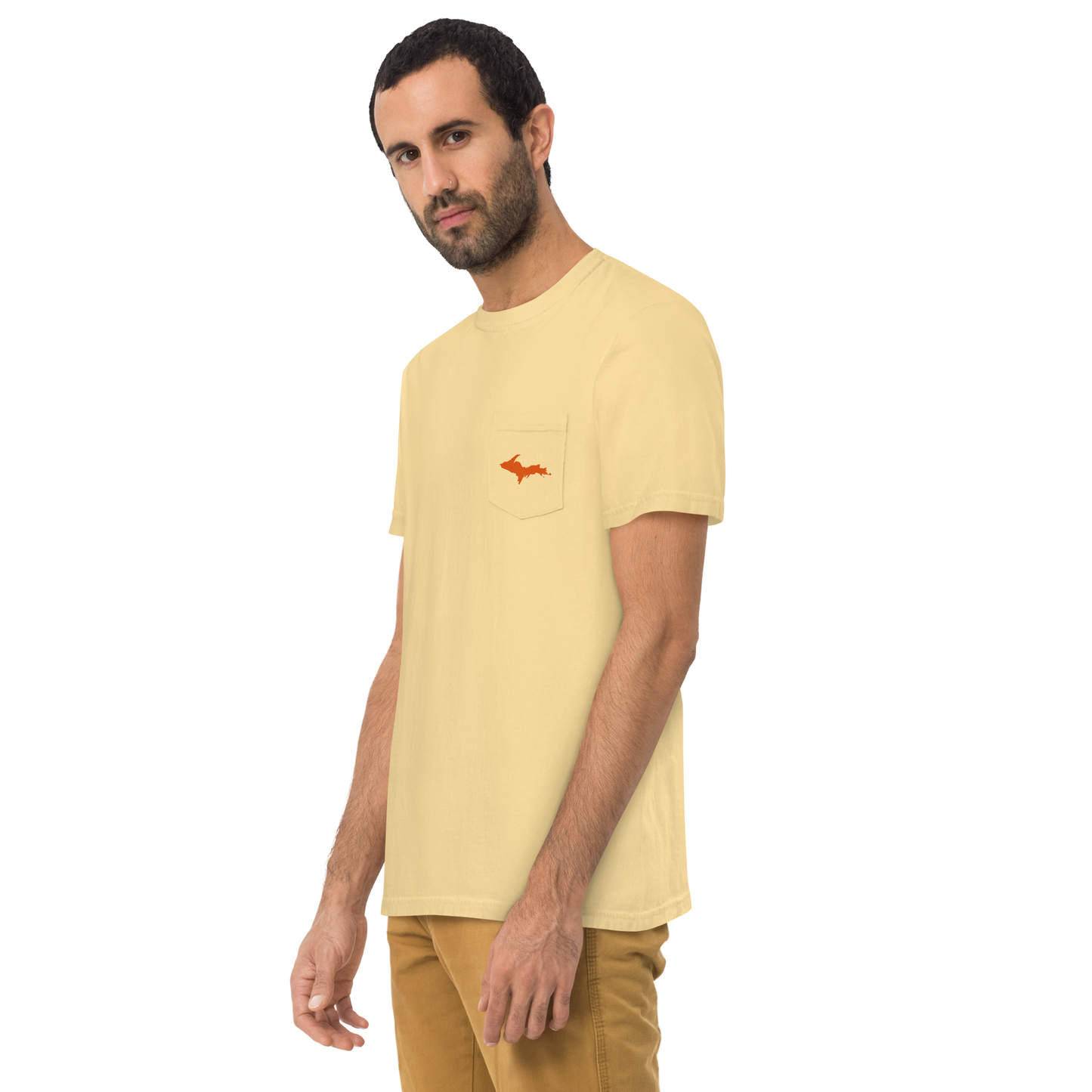 Michigan Upper Peninsula Pocket T-Shirt (w/ UP Orange Outline) | Garment Dyed