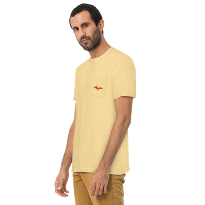 Michigan Upper Peninsula Pocket T-Shirt (w/ UP Orange Outline) | Garment Dyed