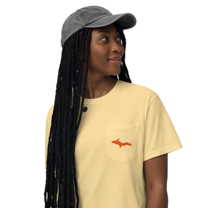 Michigan Upper Peninsula Pocket T-Shirt (w/ UP Orange Outline) | Garment Dyed