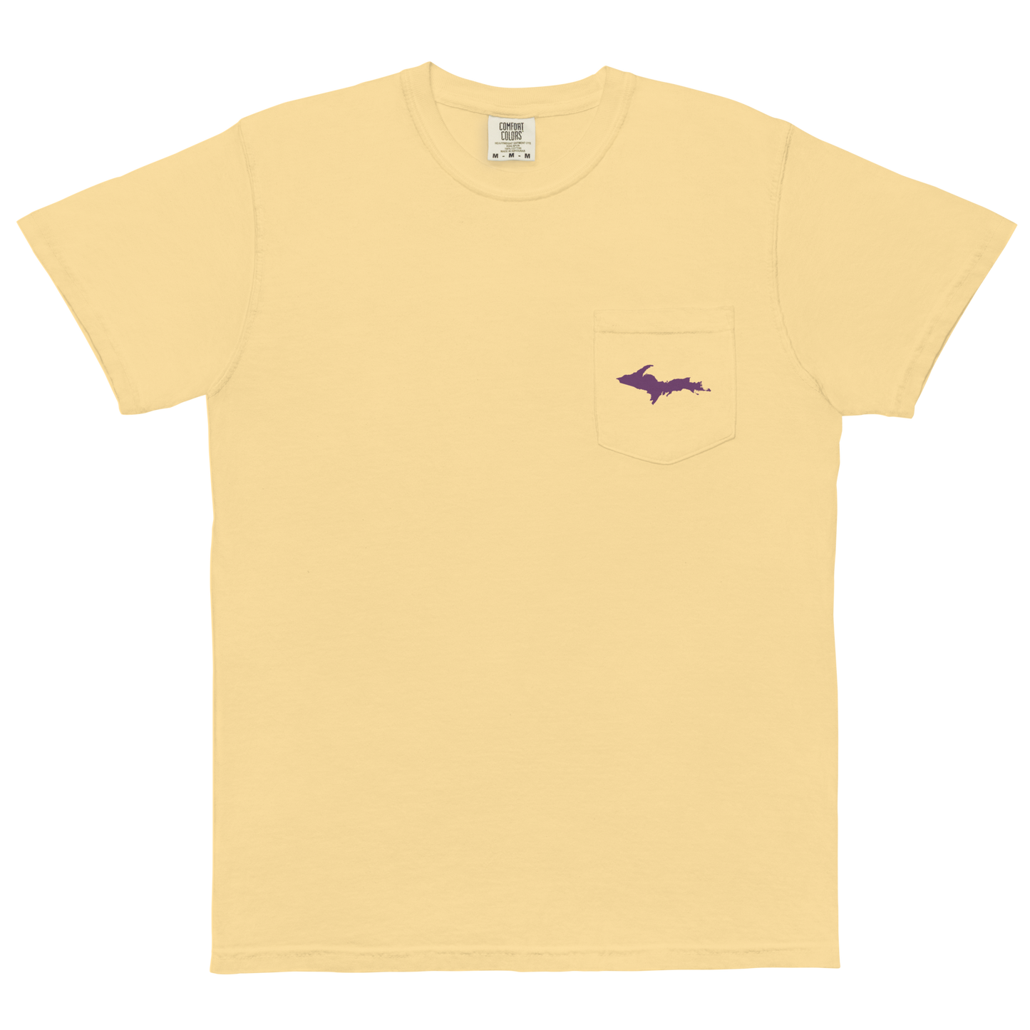 Michigan Upper Peninsula Pocket T-Shirt (w/ Plum UP Outline) | Garment Dyed