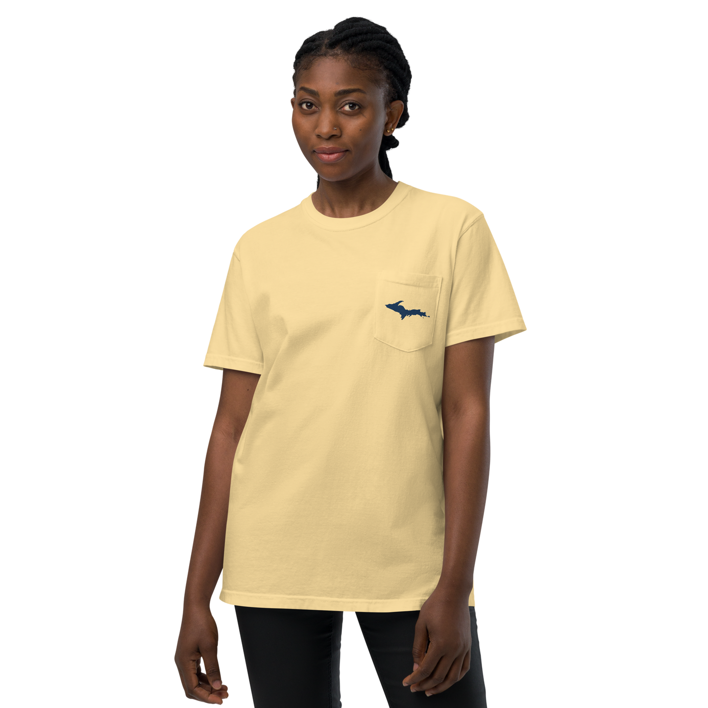 Michigan Upper Peninsula Pocket T-Shirt (w/ UP Outline) | Garment Dyed