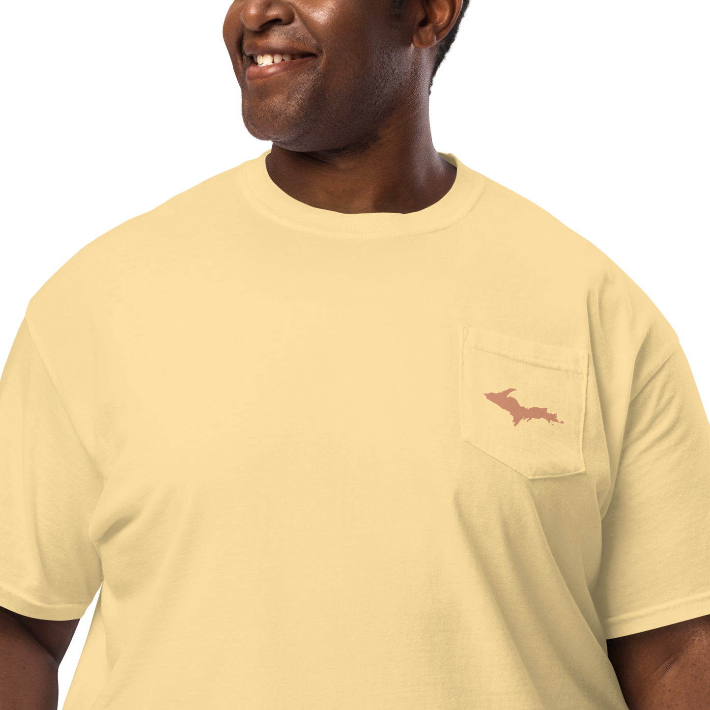 Michigan Upper Peninsula Pocket T-Shirt (w/ Copper UP Outline) | Garment Dyed