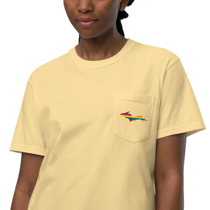 Michigan Upper Peninsula Pocket T-Shirt (w/ UP Rainbow Pride Flag) | Garment Dyed