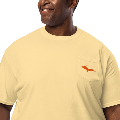 Michigan Upper Peninsula Pocket T-Shirt (w/ UP Orange Outline) | Garment Dyed