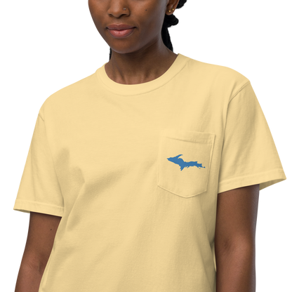 Michigan Upper Peninsula Pocket T-Shirt (w/ Blue UP Outline | Garment Dyed