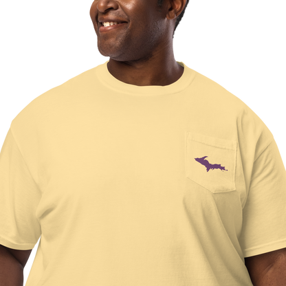 Michigan Upper Peninsula Pocket T-Shirt (w/ Plum UP Outline) | Garment Dyed