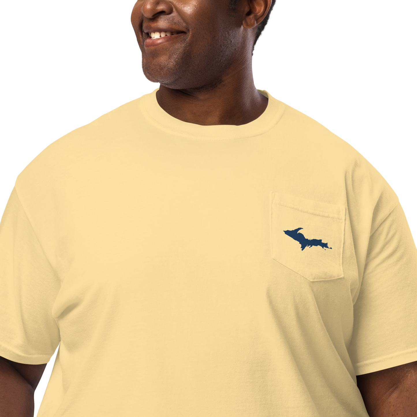 Michigan Upper Peninsula Pocket T-Shirt (w/ UP Outline) | Garment Dyed