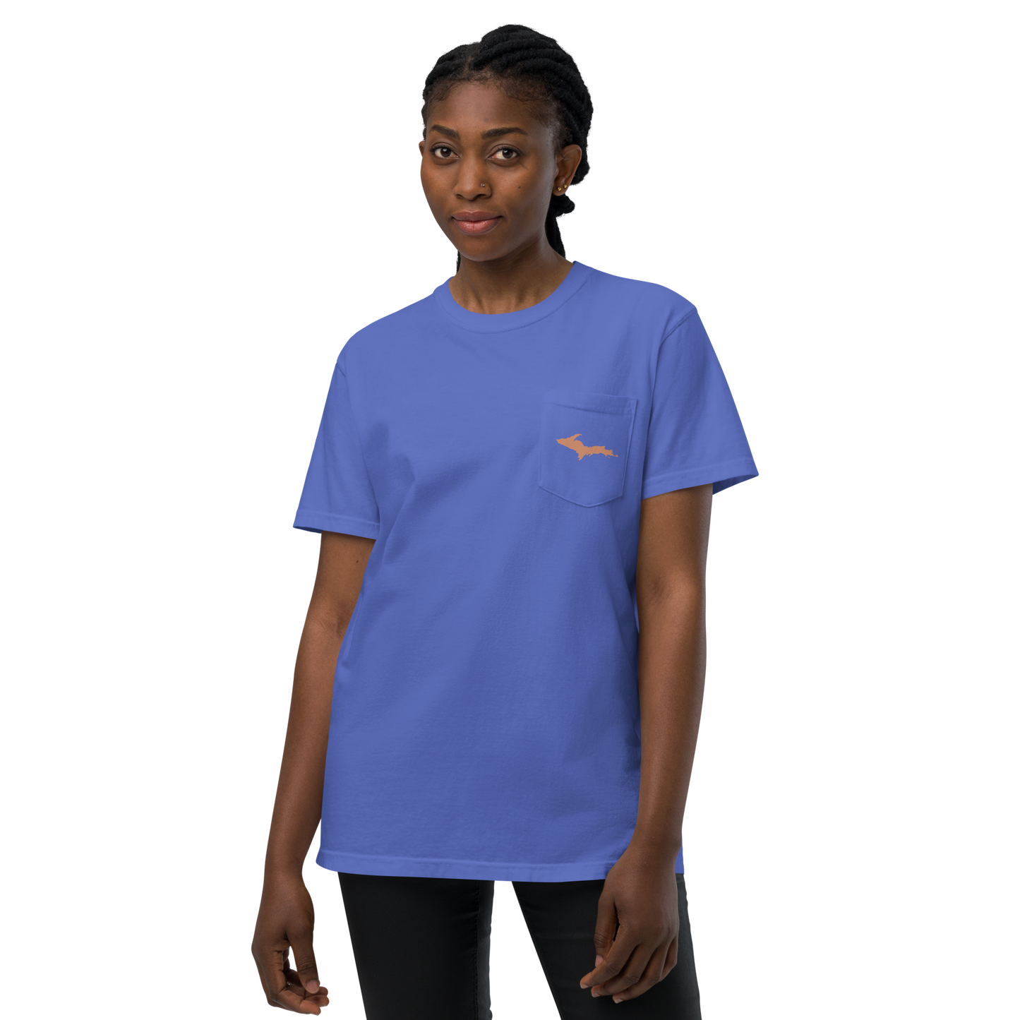 Michigan Upper Peninsula Pocket T-Shirt (w/ Copper UP Outline) | Garment Dyed