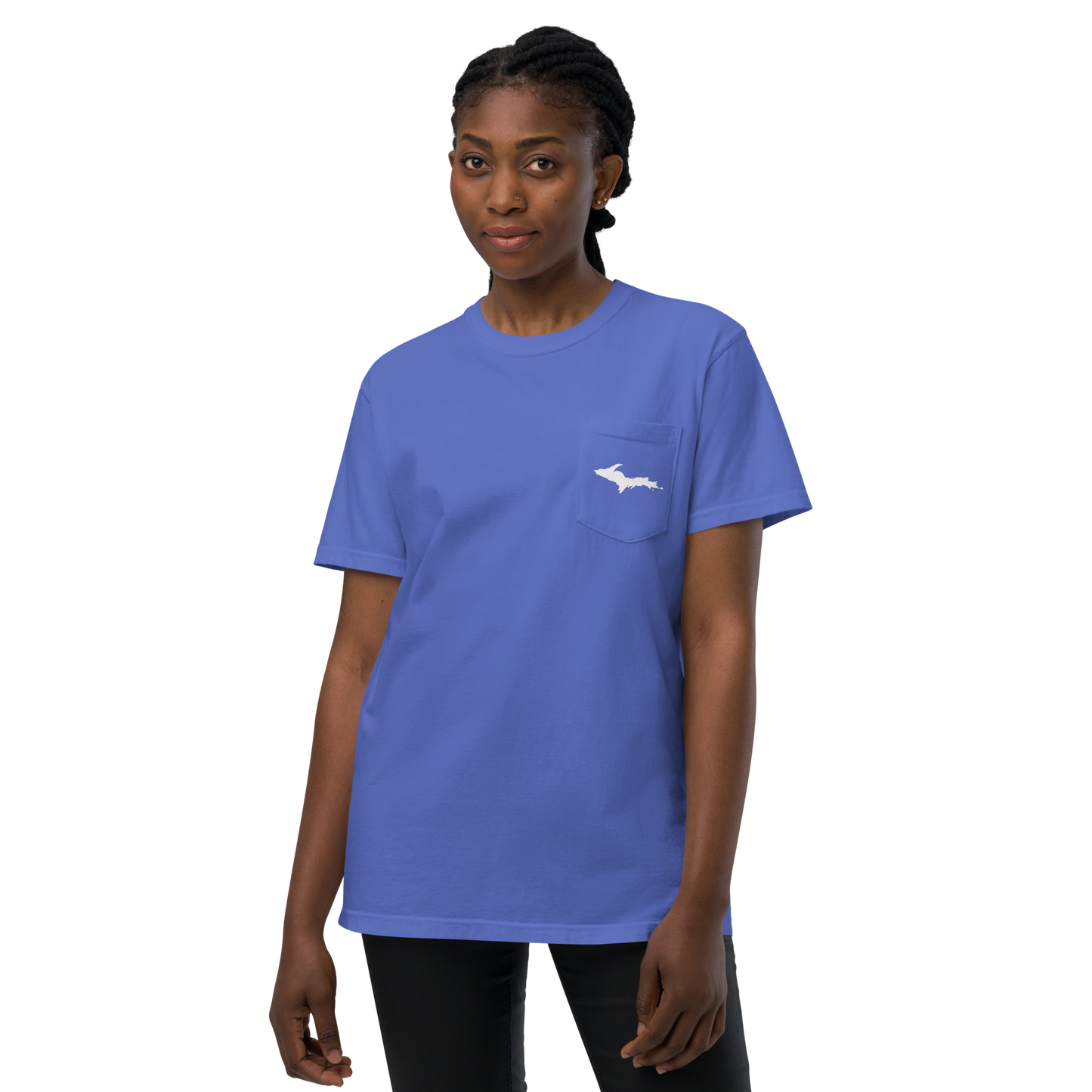 Michigan Upper Peninsula Pocket T-Shirt (w/ UP Outline) | Garment Dyed