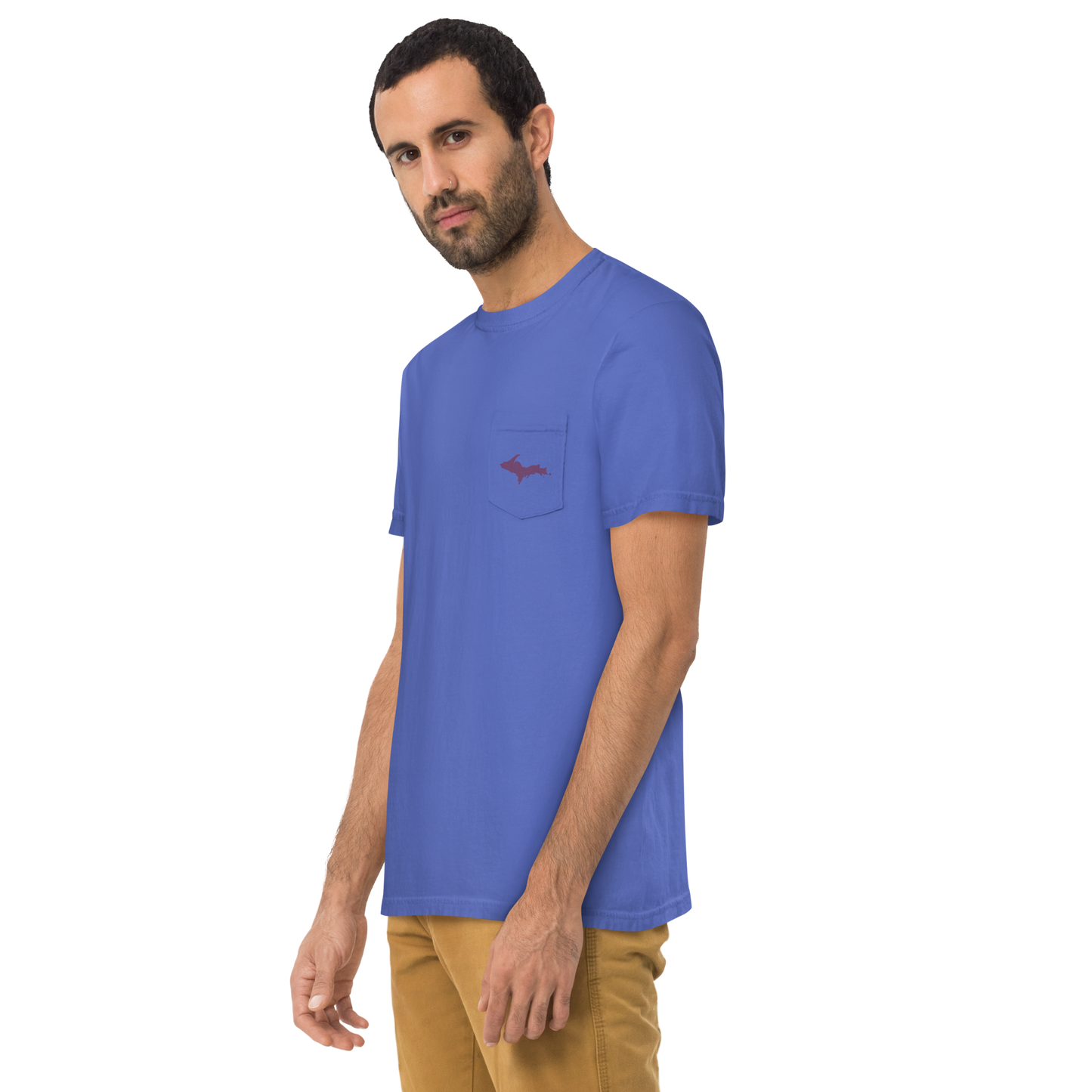 Michigan Upper Peninsula Pocket T-Shirt (w/ Plum UP Outline) | Garment Dyed