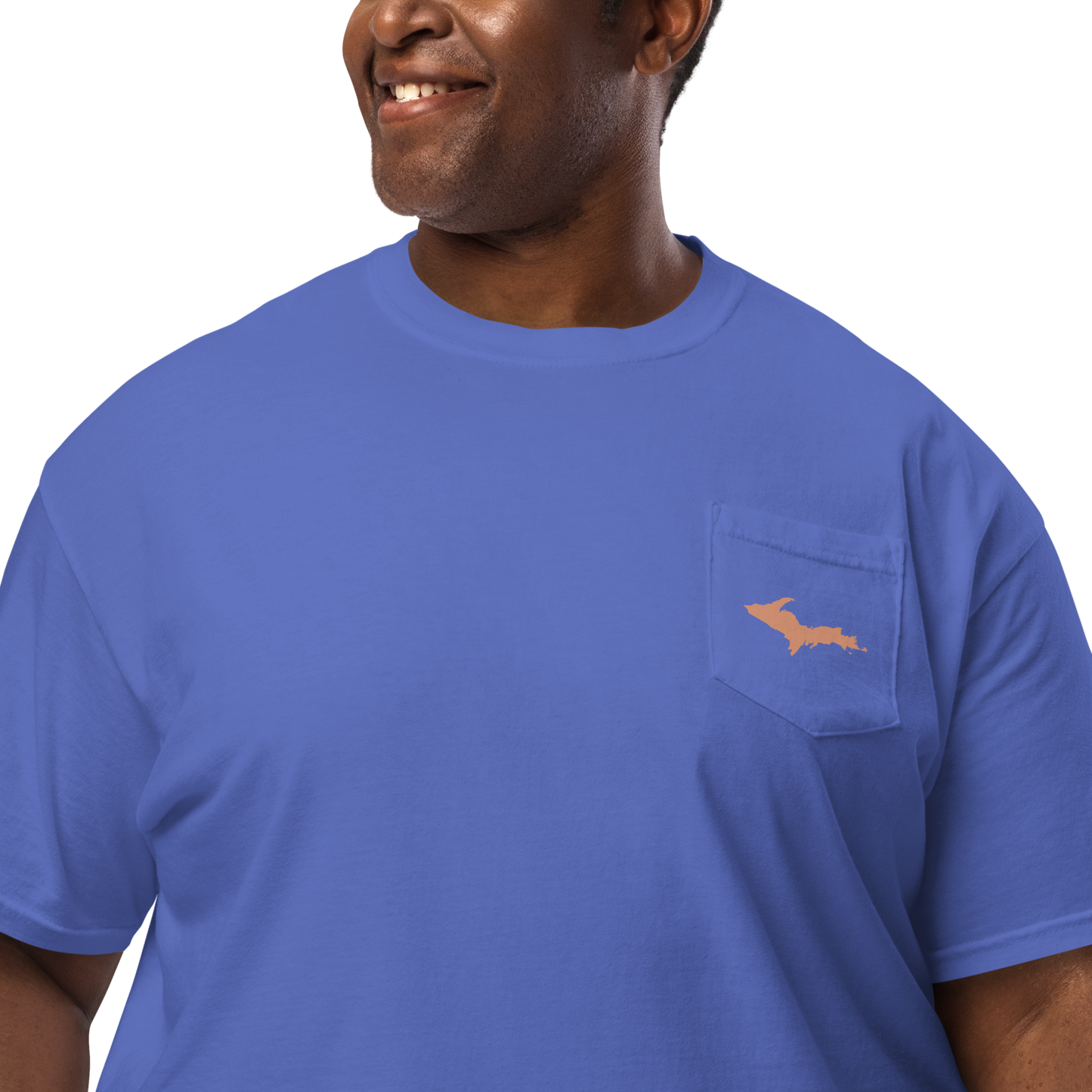 Michigan Upper Peninsula Pocket T-Shirt (w/ Copper UP Outline) | Garment Dyed