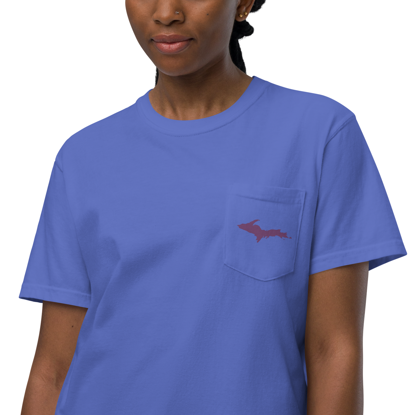 Michigan Upper Peninsula Pocket T-Shirt (w/ Plum UP Outline) | Garment Dyed