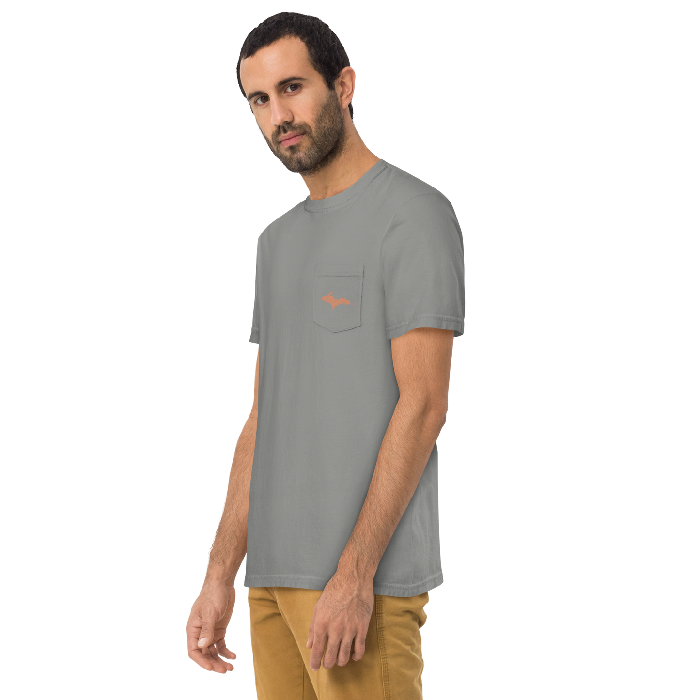 Michigan Upper Peninsula Pocket T-Shirt (w/ Copper UP Outline) | Garment Dyed