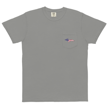 Michigan Upper Peninsula Pocket T-Shirt (w/ UP USA Flag) | Garment Dyed