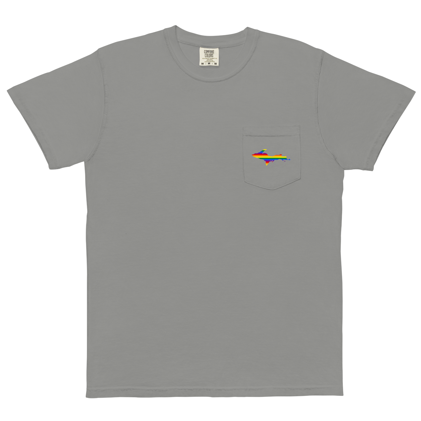 Michigan Upper Peninsula Pocket T-Shirt (w/ UP Rainbow Pride Flag) | Garment Dyed