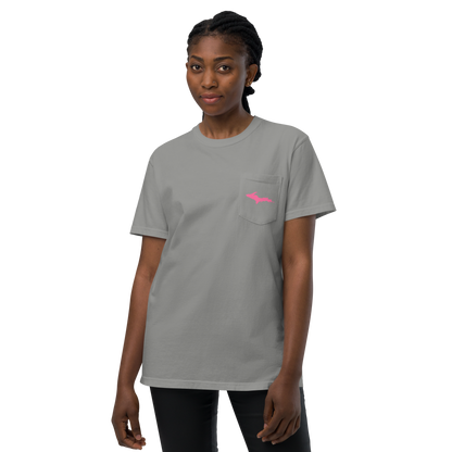 Michigan Upper Peninsula Pocket T-Shirt (w/ Pink UP Outline | Garment Dyed