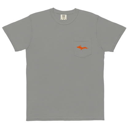 Michigan Upper Peninsula Pocket T-Shirt (w/ UP Orange Outline) | Garment Dyed