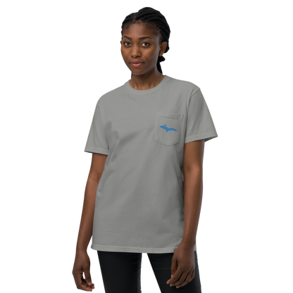 Michigan Upper Peninsula Pocket T-Shirt (w/ Blue UP Outline | Garment Dyed