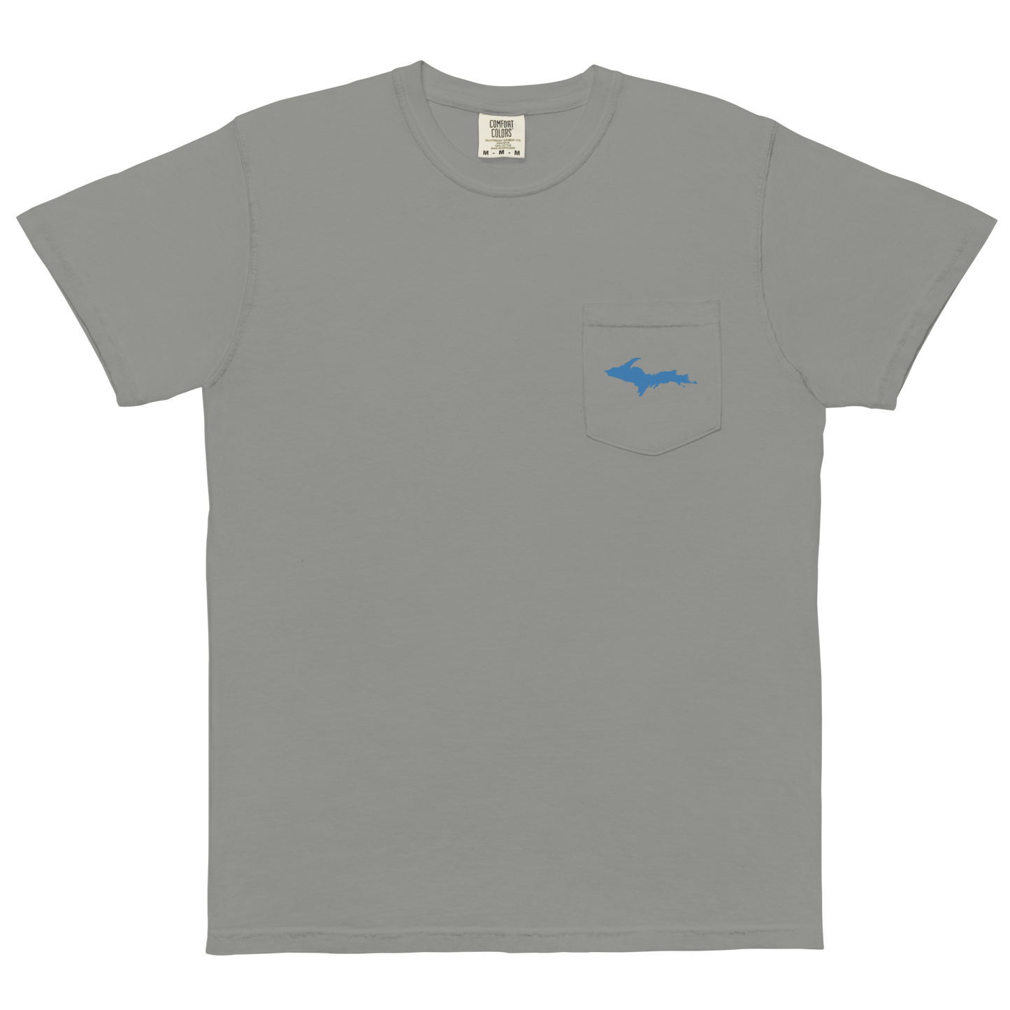 Michigan Upper Peninsula Pocket T-Shirt (w/ Blue UP Outline | Garment Dyed