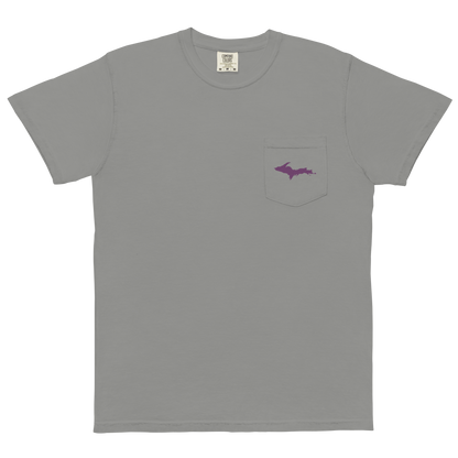 Michigan Upper Peninsula Pocket T-Shirt (w/ Plum UP Outline) | Garment Dyed