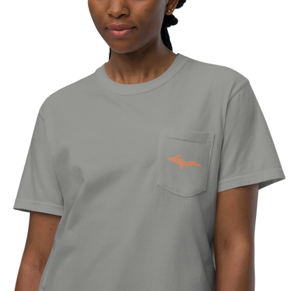 Michigan Upper Peninsula Pocket T-Shirt (w/ Copper UP Outline) | Garment Dyed