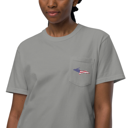 Michigan Upper Peninsula Pocket T-Shirt (w/ UP USA Flag) | Garment Dyed