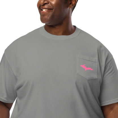 Michigan Upper Peninsula Pocket T-Shirt (w/ Pink UP Outline | Garment Dyed