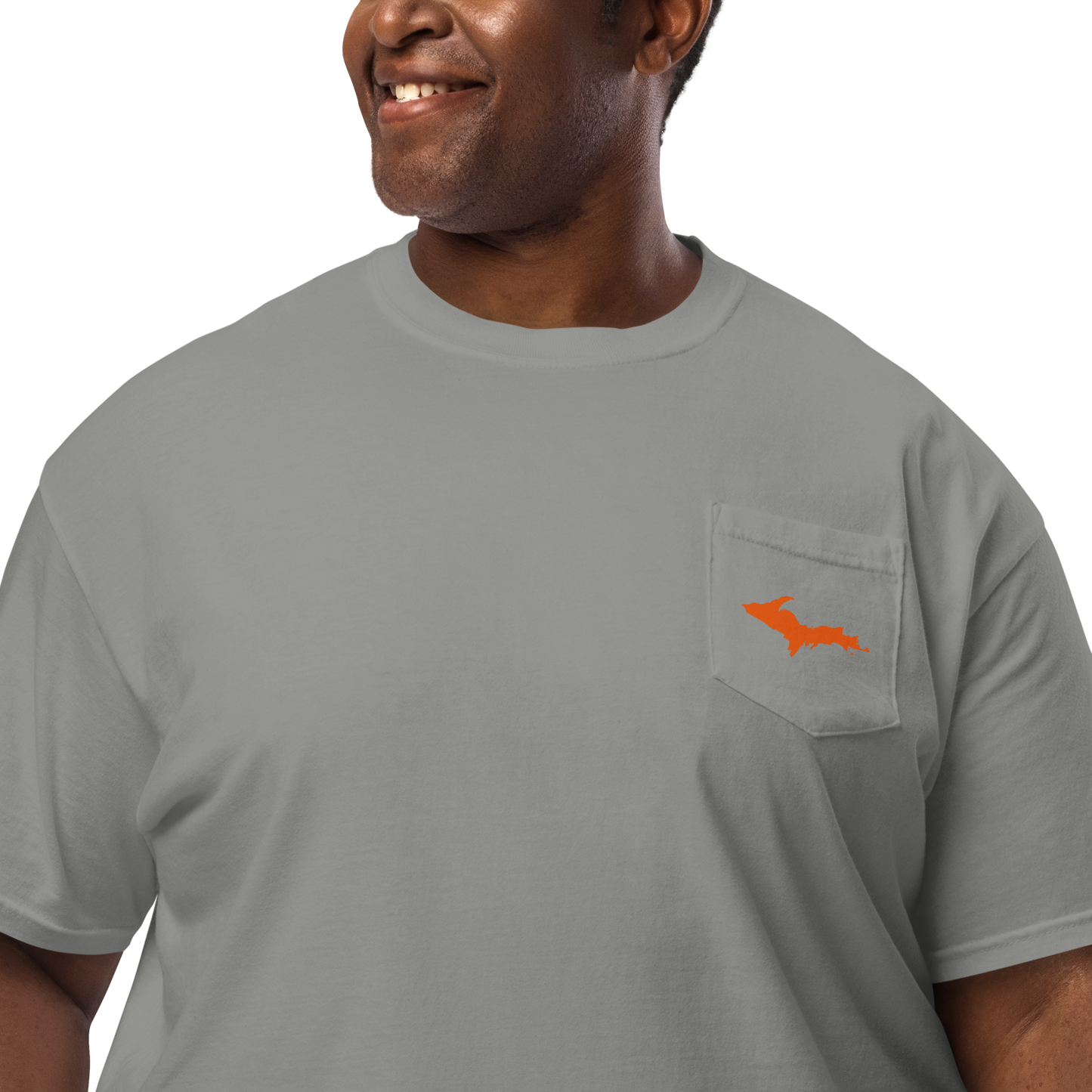 Michigan Upper Peninsula Pocket T-Shirt (w/ UP Orange Outline) | Garment Dyed