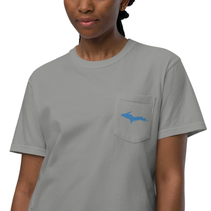 Michigan Upper Peninsula Pocket T-Shirt (w/ Blue UP Outline | Garment Dyed