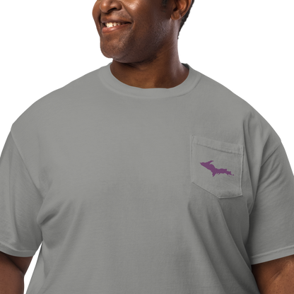 Michigan Upper Peninsula Pocket T-Shirt (w/ Plum UP Outline) | Garment Dyed