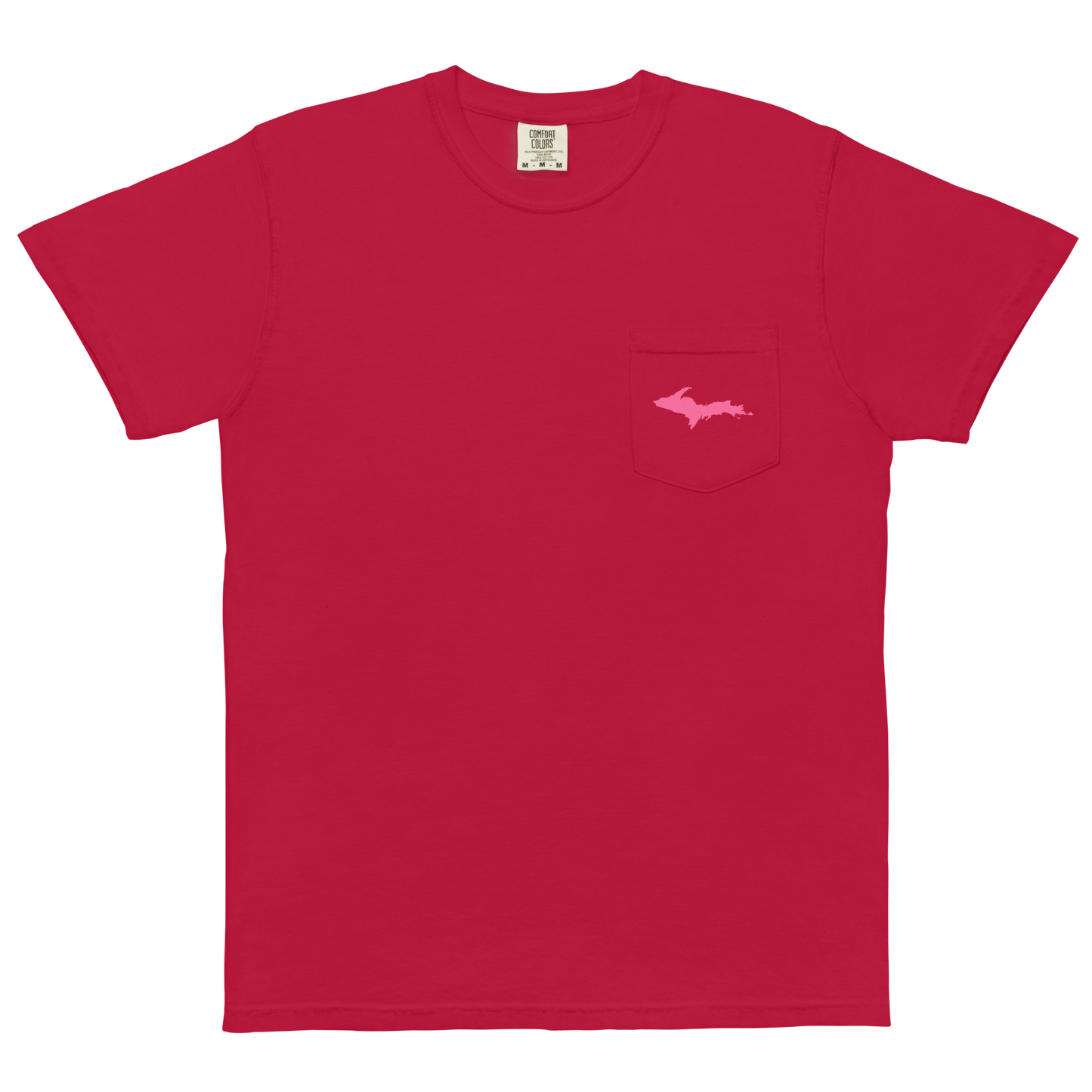 Michigan Upper Peninsula Pocket T-Shirt (w/ Pink UP Outline | Garment Dyed