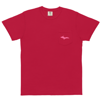 Michigan Upper Peninsula Pocket T-Shirt (w/ Pink UP Outline | Garment Dyed