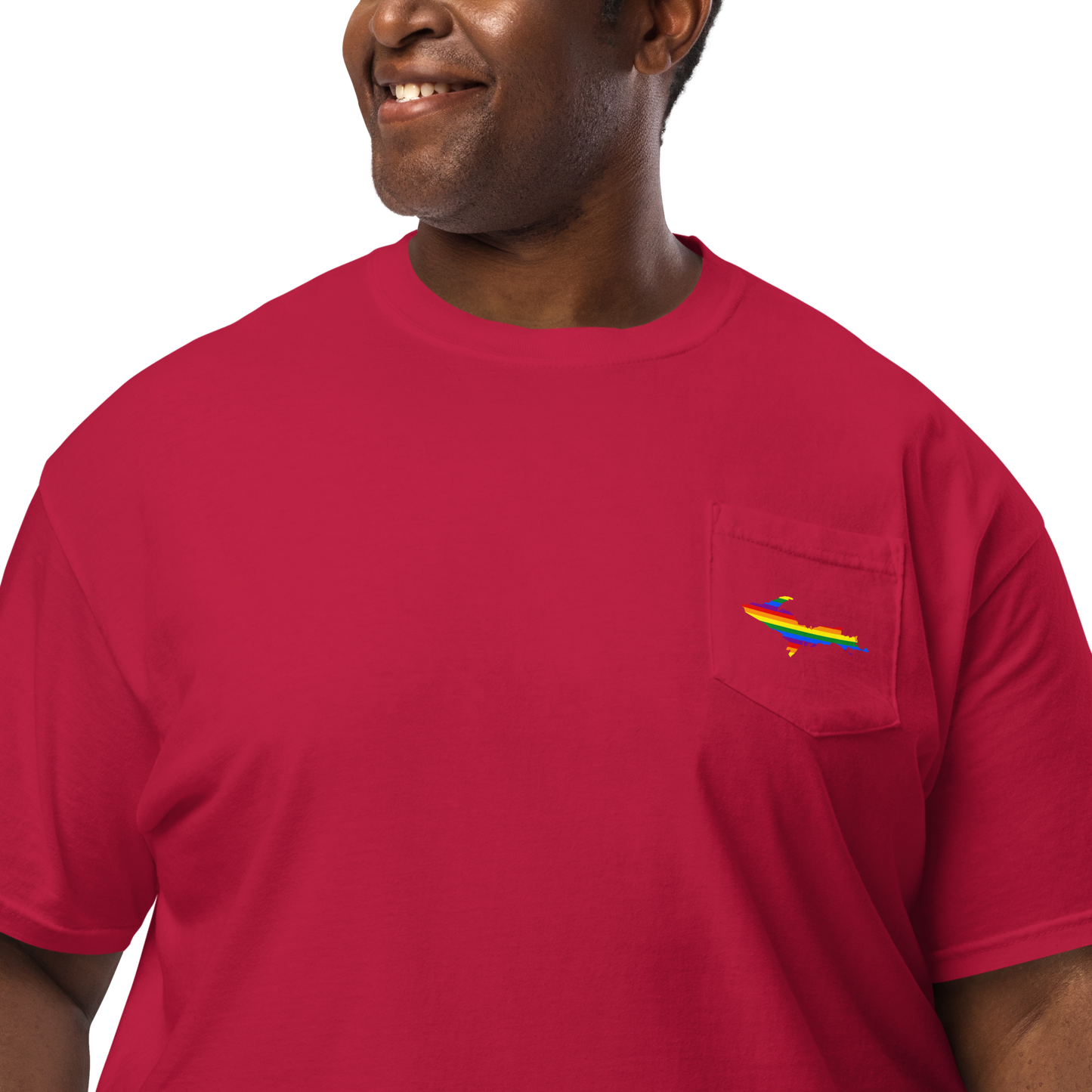 Michigan Upper Peninsula Pocket T-Shirt (w/ UP Rainbow Pride Flag) | Garment Dyed