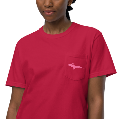 Michigan Upper Peninsula Pocket T-Shirt (w/ Pink UP Outline | Garment Dyed