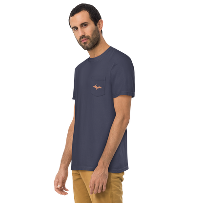 Michigan Upper Peninsula Pocket T-Shirt (w/ Copper UP Outline) | Garment Dyed