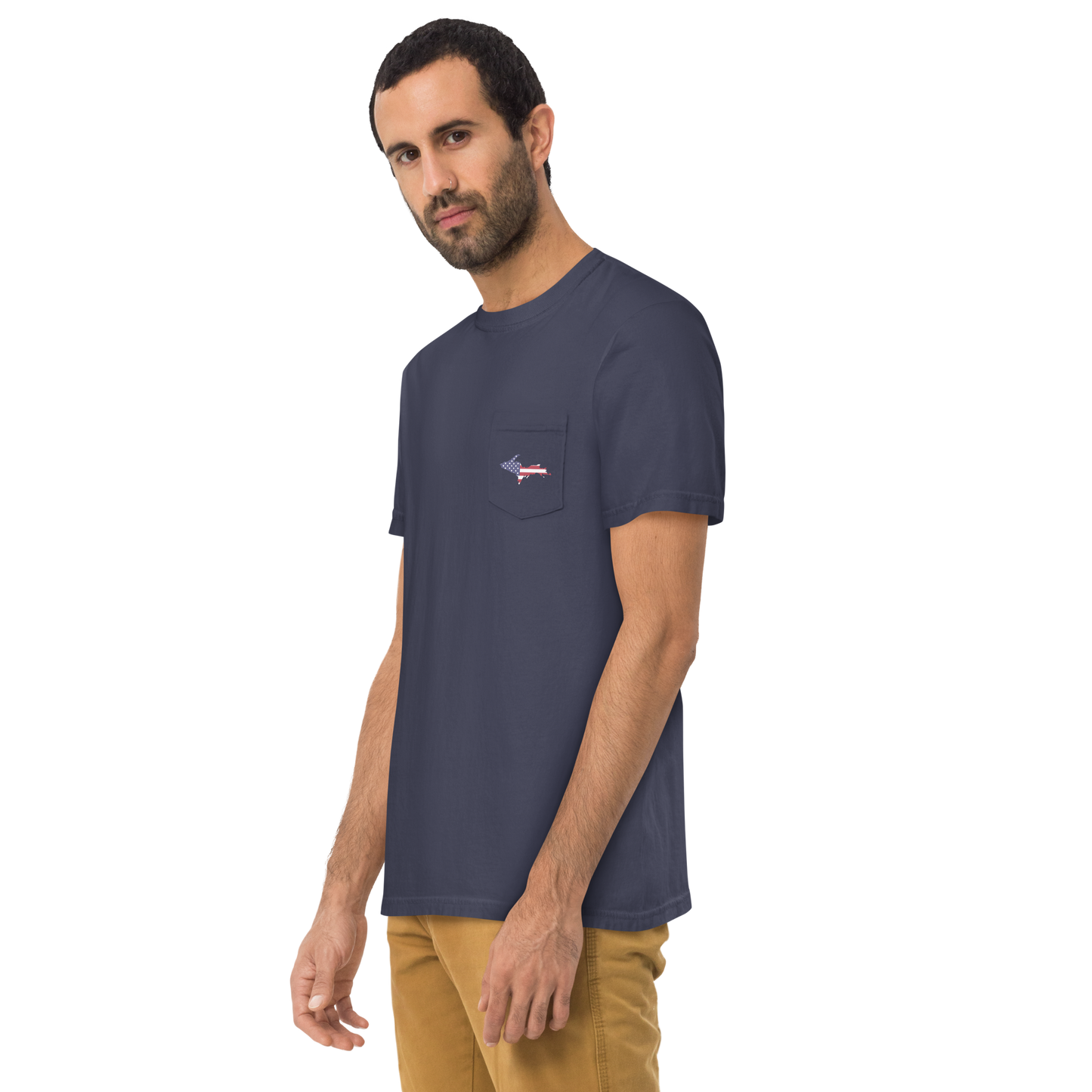 Michigan Upper Peninsula Pocket T-Shirt (w/ UP USA Flag) | Garment Dyed