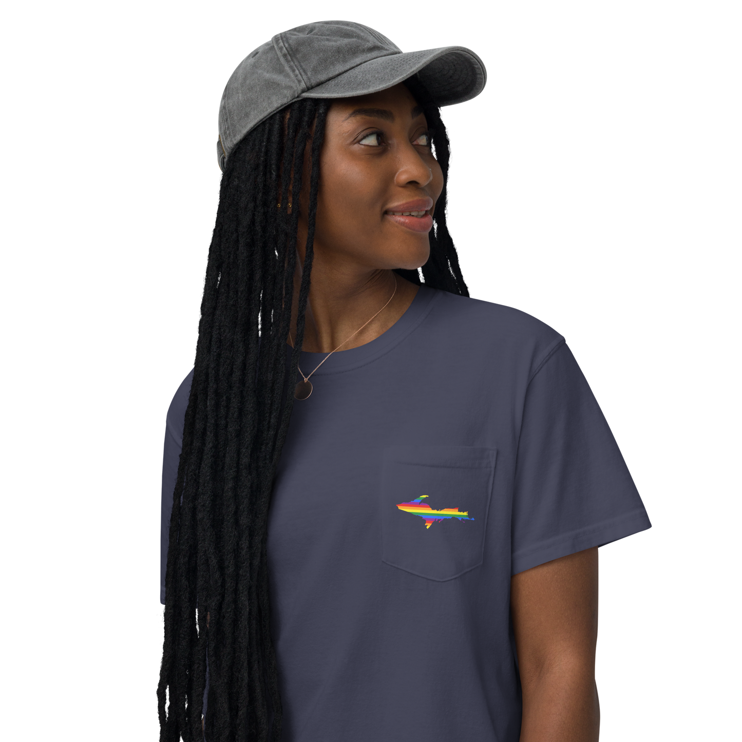 Michigan Upper Peninsula Pocket T-Shirt (w/ UP Rainbow Pride Flag) | Garment Dyed