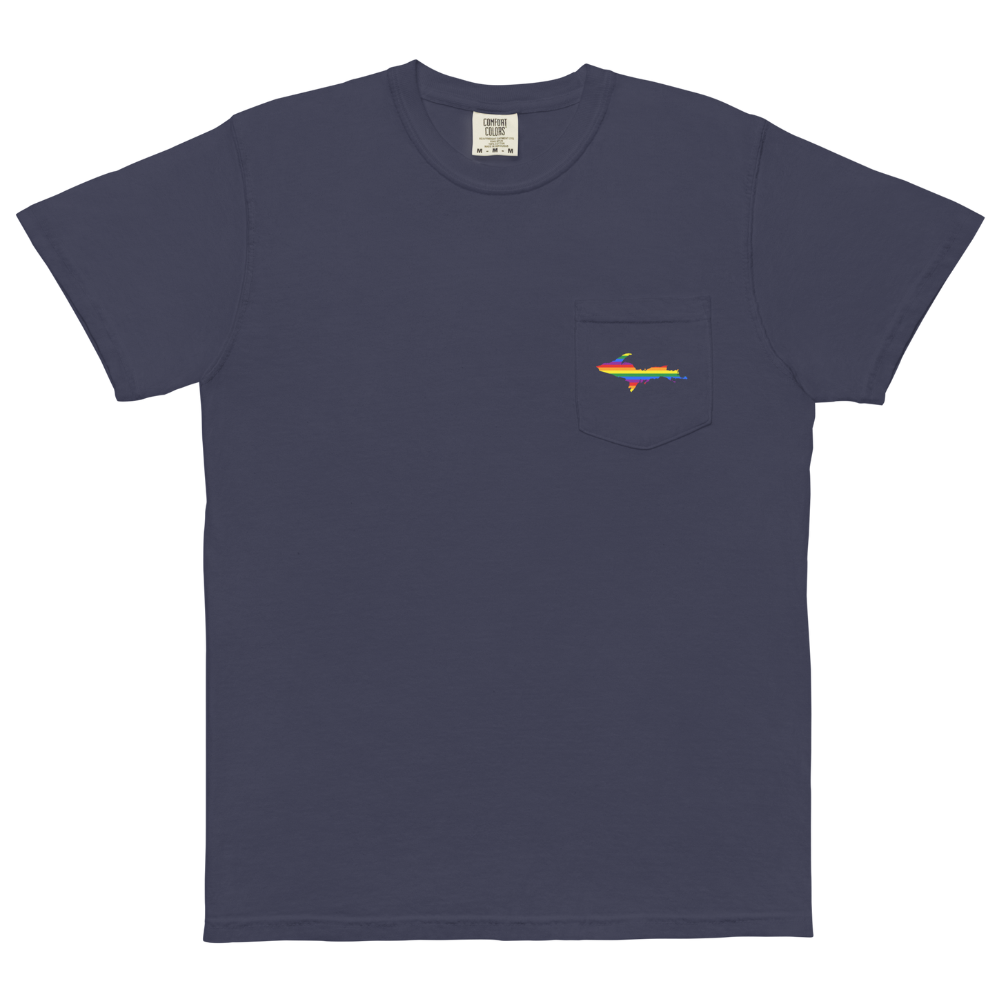 Michigan Upper Peninsula Pocket T-Shirt (w/ UP Rainbow Pride Flag) | Garment Dyed