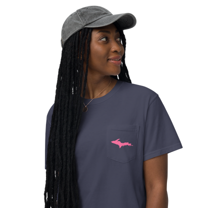 Michigan Upper Peninsula Pocket T-Shirt (w/ Pink UP Outline | Garment Dyed