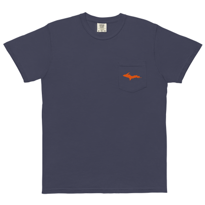 Michigan Upper Peninsula Pocket T-Shirt (w/ UP Orange Outline) | Garment Dyed