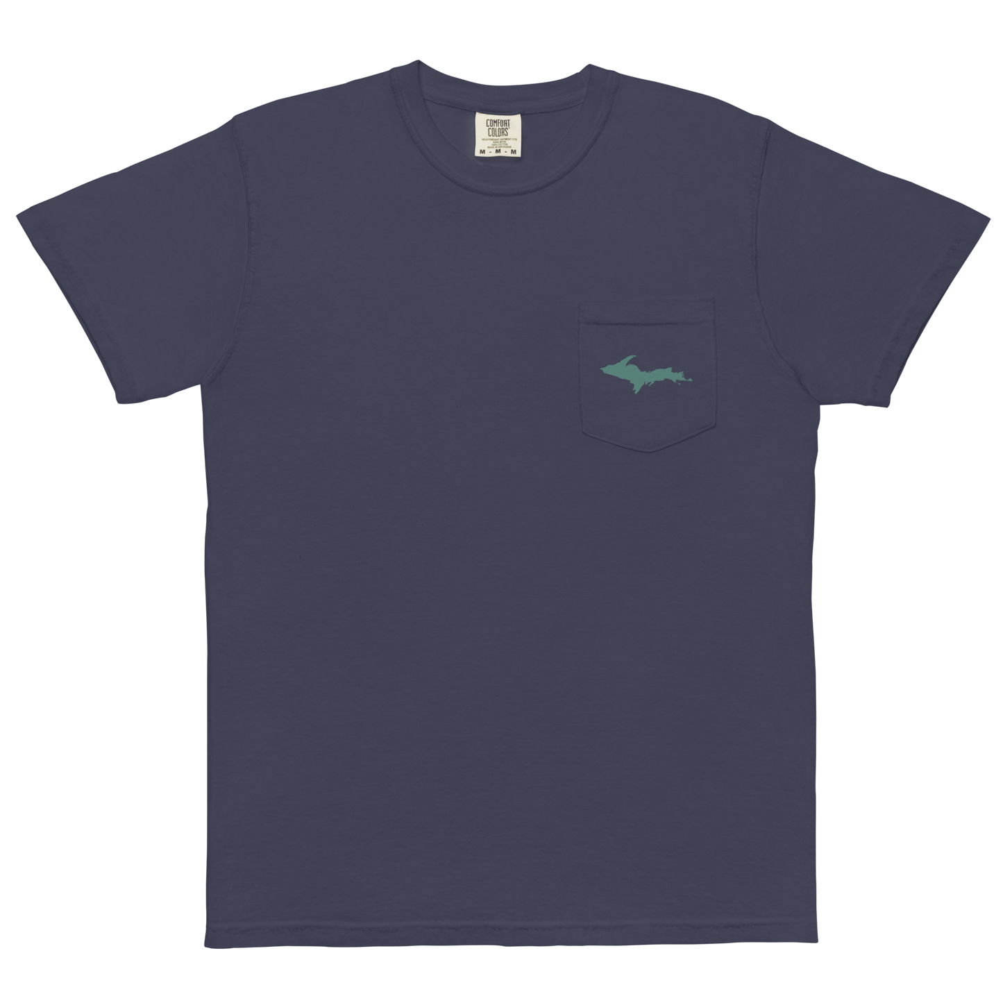 Michigan Upper Peninsula Pocket T-Shirt (w/ Copper Green UP Outline) | Garment Dyed