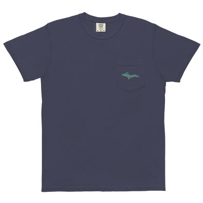 Michigan Upper Peninsula Pocket T-Shirt (w/ Copper Green UP Outline) | Garment Dyed