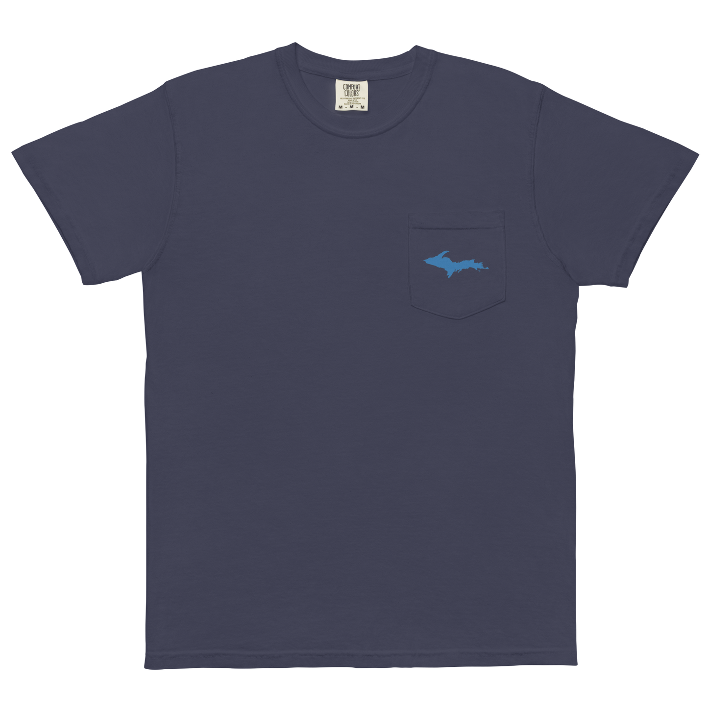 Michigan Upper Peninsula Pocket T-Shirt (w/ Blue UP Outline | Garment Dyed