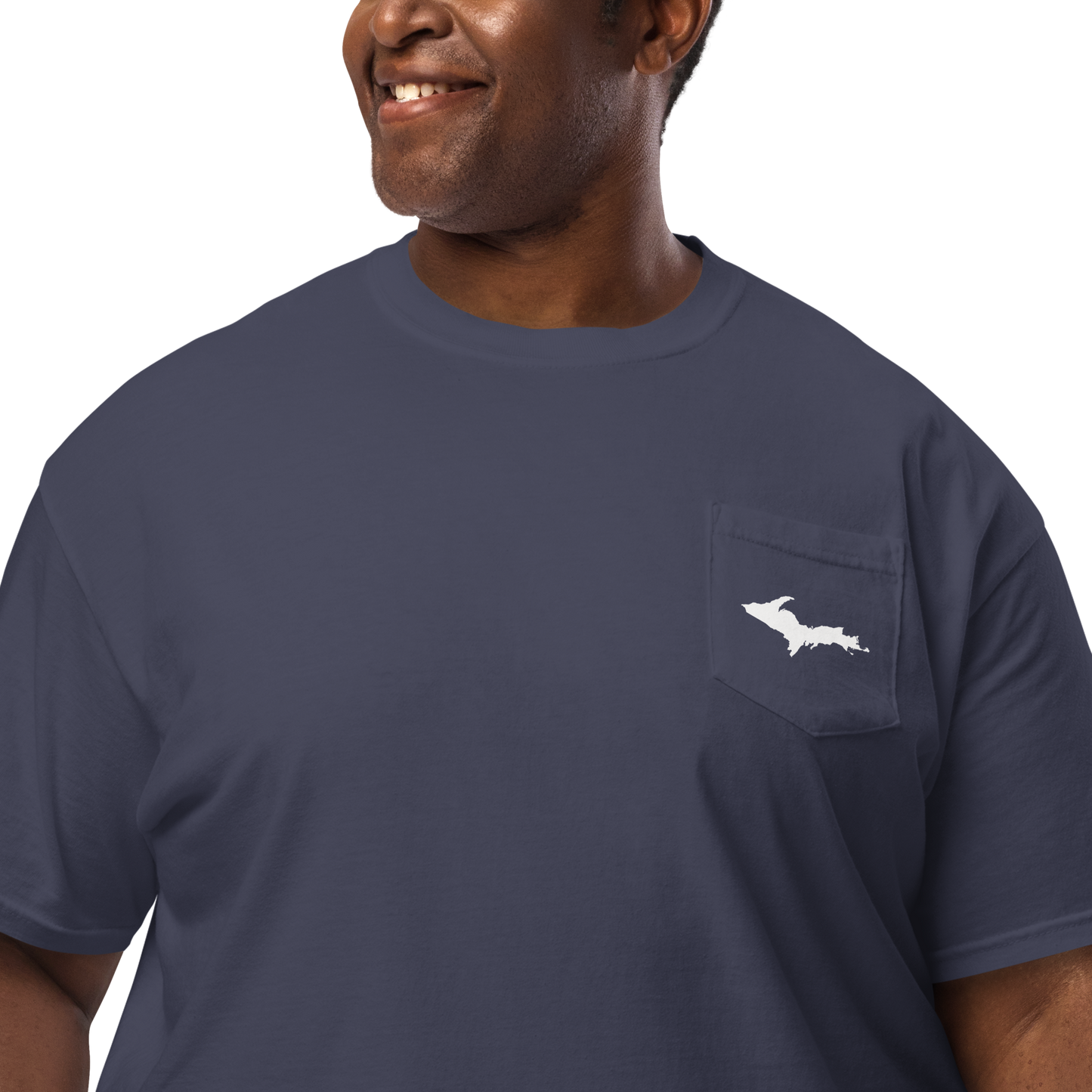 Michigan Upper Peninsula Pocket T-Shirt (w/ UP Outline) | Garment Dyed