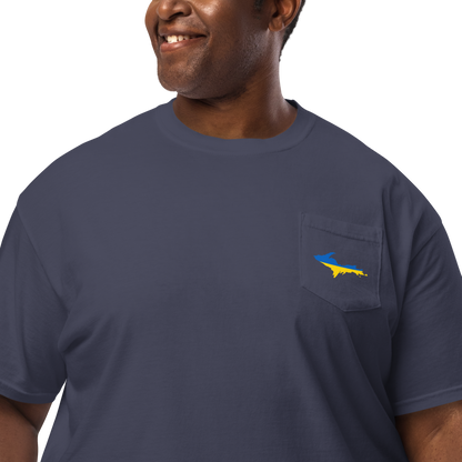 Michigan Upper Peninsula Pocket T-Shirt (w/ UP Ukraine Flag) | Garment Dyed