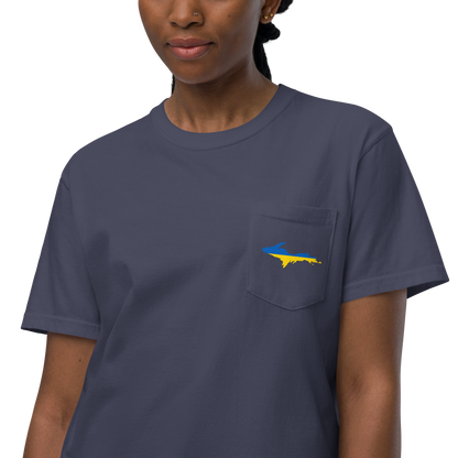 Michigan Upper Peninsula Pocket T-Shirt (w/ UP Ukraine Flag) | Garment Dyed