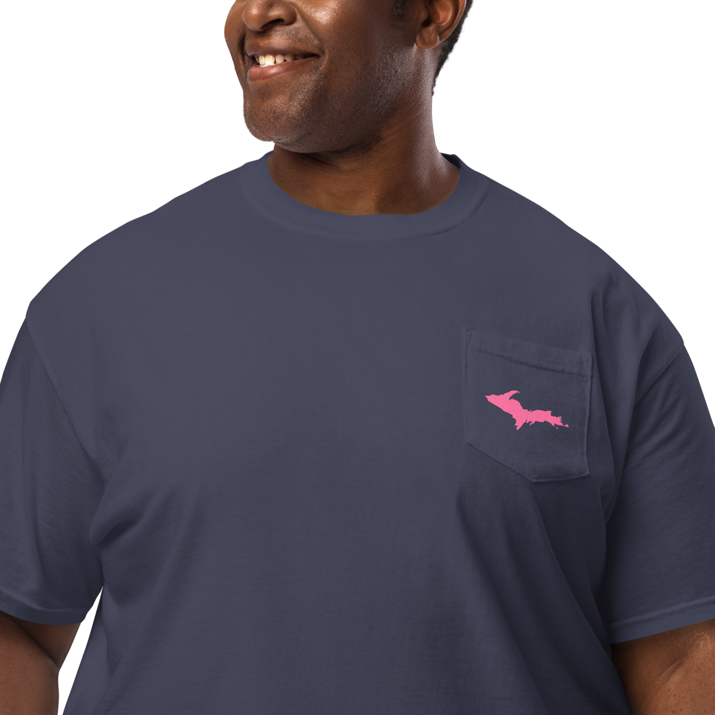 Michigan Upper Peninsula Pocket T-Shirt (w/ Pink UP Outline | Garment Dyed